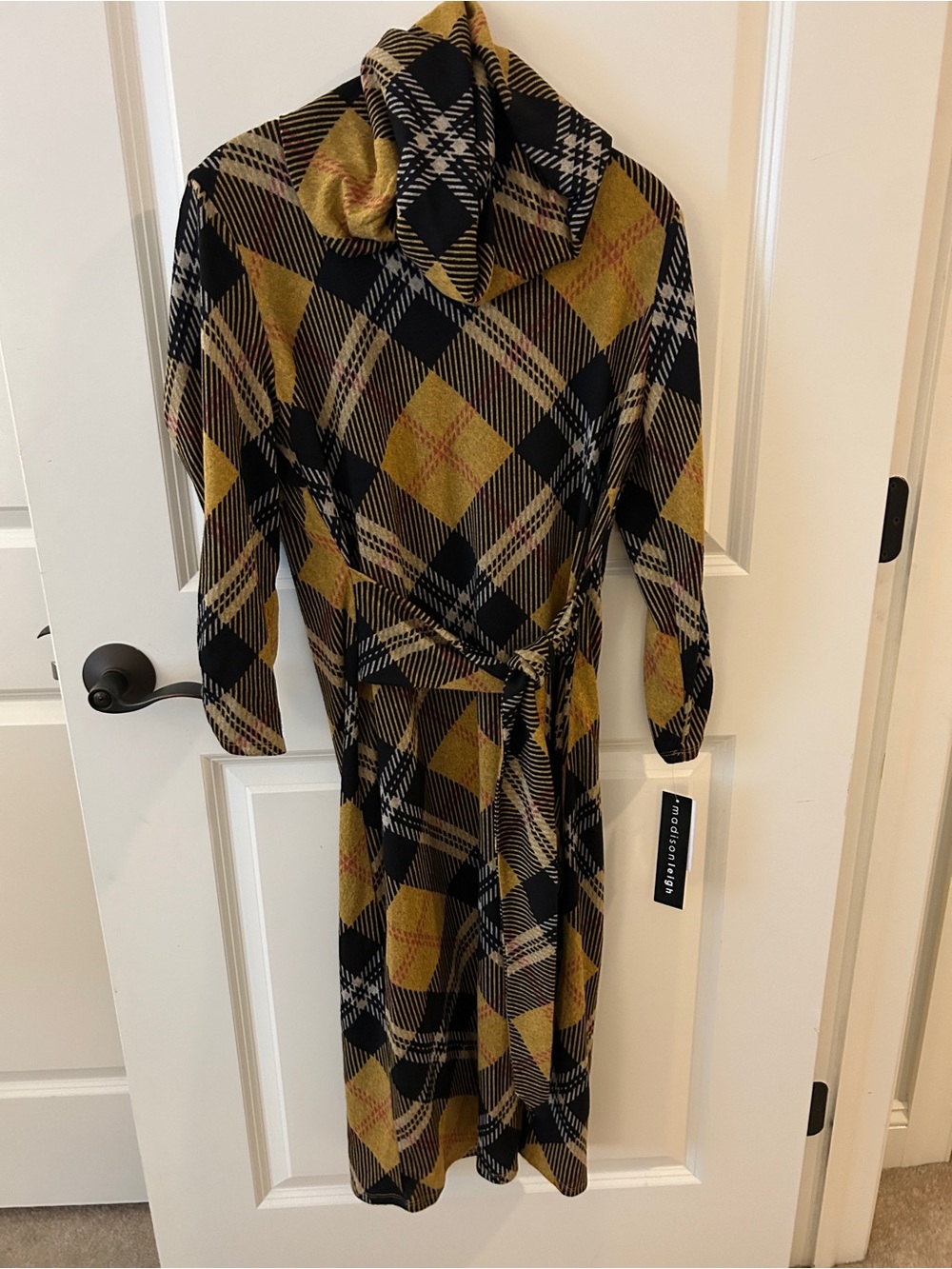 Plaid Dress with removable cowl neck in Mustard & Black
